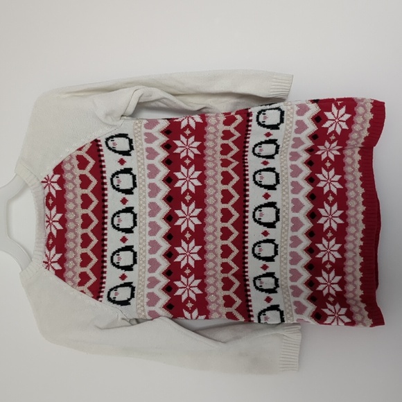🧸4/10$🧸The Children's Place Girls Red White Sweater dress pingouin size 2T - Picture 2 of 8